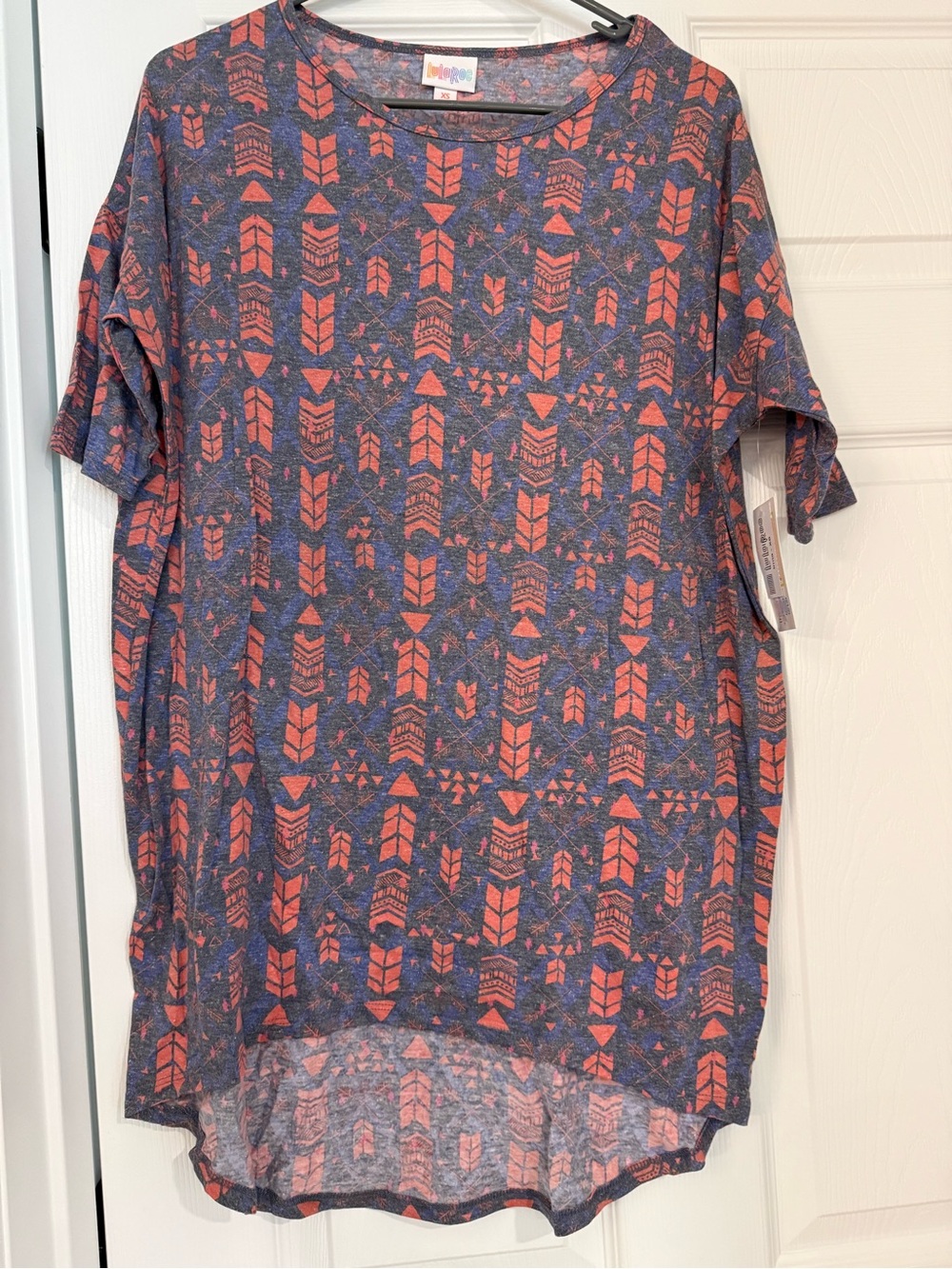 LuLaRoe Irma Tunic in Grey with Coral Pattern